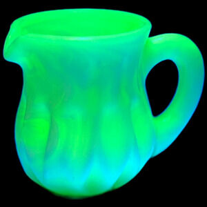 Boyd Glass Vaseline Mini Cream Pitcher Toothpick Holder 2000 Lemon Splash GLOWS